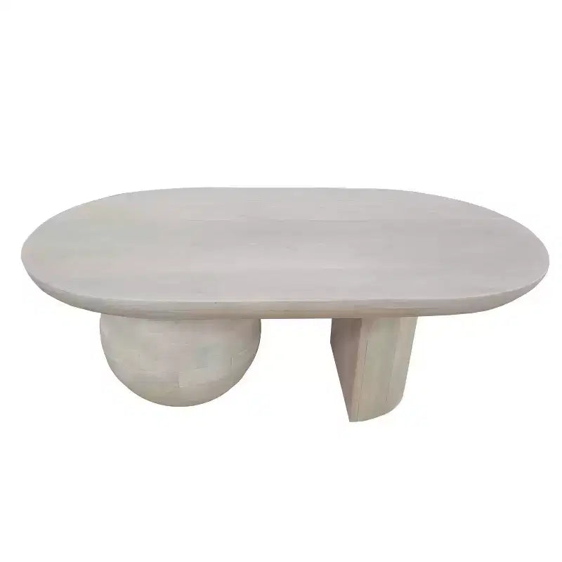 38" Oblong Mango Wood Coffee Table with Ball Leg Base, White