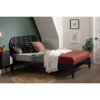 Letto matrimoniale con testiera a muro in rattan – Nero