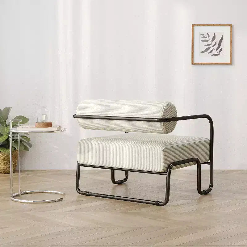 27" Iron Accent Chair with Upholstered Seat for Living Room and Bedroom