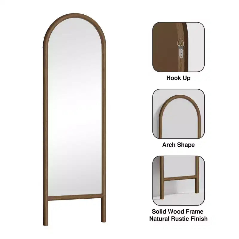 Wood Frame Arch Top Full Length Leaning Mirror
