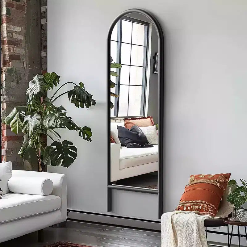 Wood Frame Arch Top Full Length Leaning Mirror