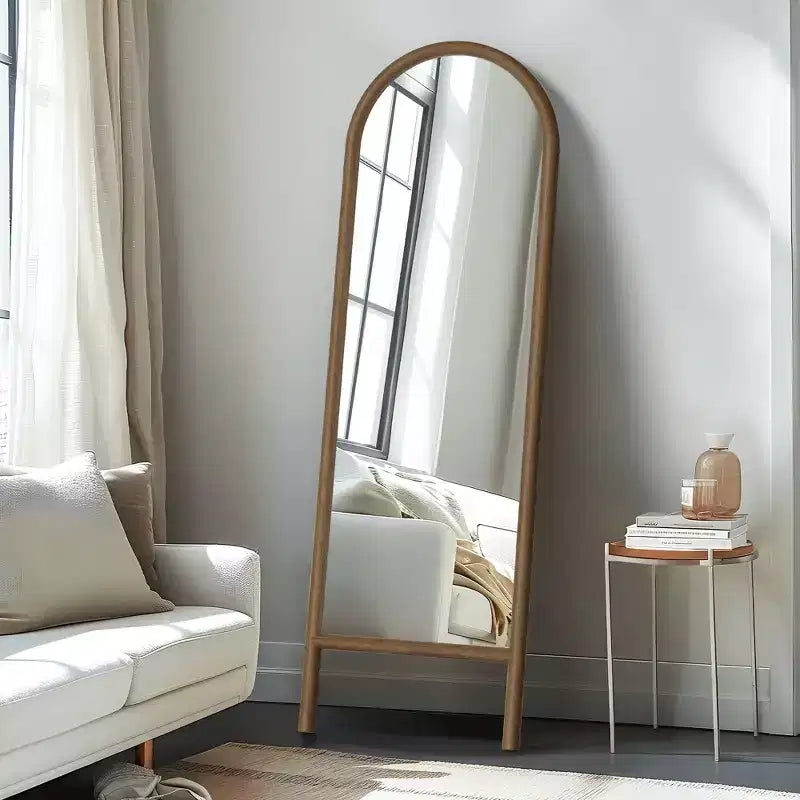 Wood Frame Arch Top Full Length Leaning Mirror