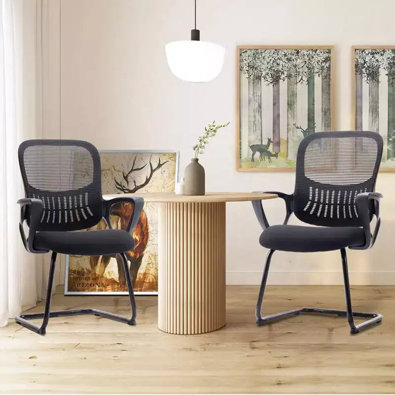 Office Desk Chair No Wheels Set of 4 - Black