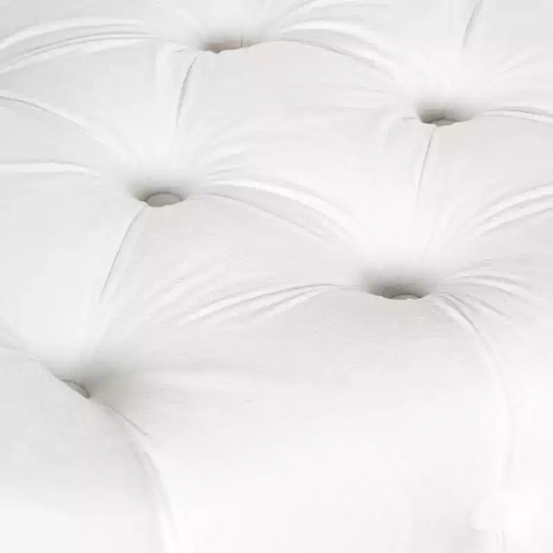 White Upholstered Bench with Tufted Velvet Seat and Casters