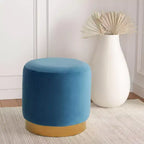 Pouf rotondo in velluto con base in metallo dorato