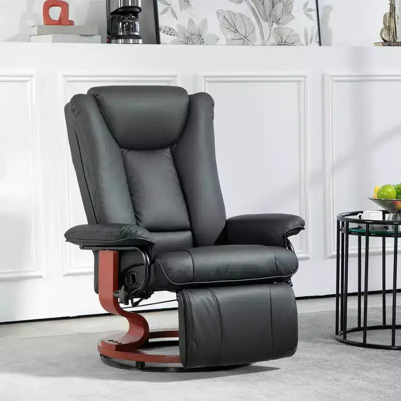 Swivel Recliner Chair with Footrest, PU Leather, 360° Rotating Base for Living Room