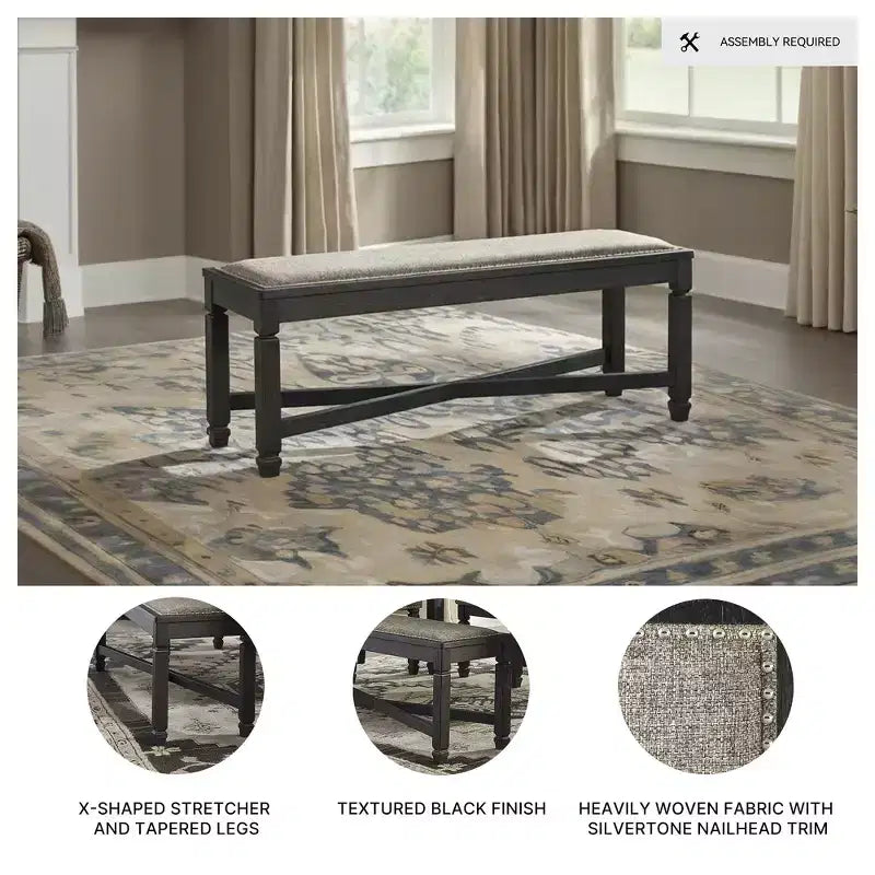 Upholstered Dining Bench with Nailhead Trim