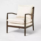 Poltrona con struttura in legno e cuscino integrato - Crema