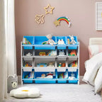Mobile Contenitore Portagiochi Grande per Bambini con 16 Contenitori Rimovibili, Tema Spaziale, 105,9 cm