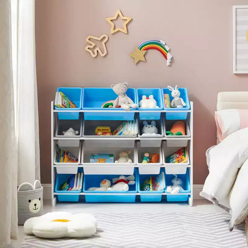 Kids Large Toy Storage Unit with 16 Removable Bins, Space Theme, 41.7"