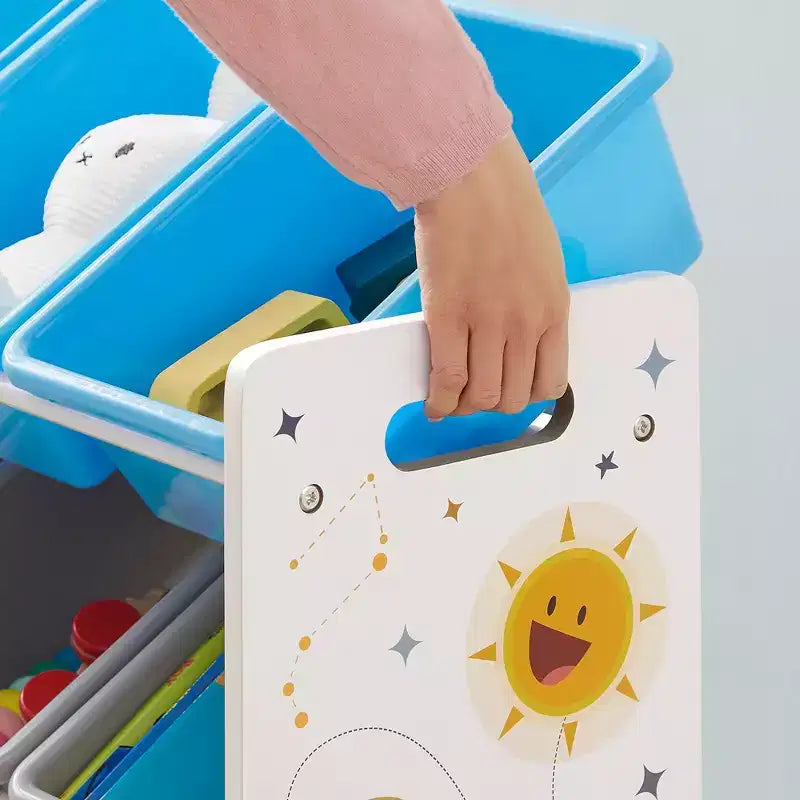 Kids Large Toy Storage Unit with 16 Removable Bins, Space Theme, 41.7"