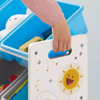 Mobile Contenitore Portagiochi Grande per Bambini con 16 Contenitori Rimovibili, Tema Spaziale, 105,9 cm