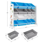 Mobile Contenitore Portagiochi Grande per Bambini con 16 Contenitori Rimovibili, Tema Spaziale, 105,9 cm