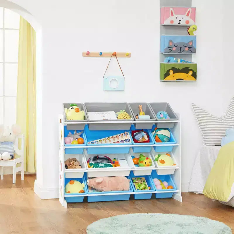 Kids Large Toy Storage Unit with 16 Removable Bins, Space Theme, 41.7"