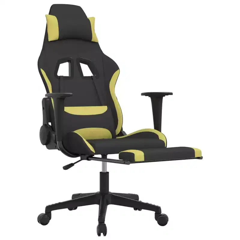 Gaming Chair with Footrest, Black and Light Green, Fabric