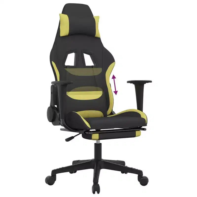 Gaming Chair with Footrest, Black and Light Green, Fabric