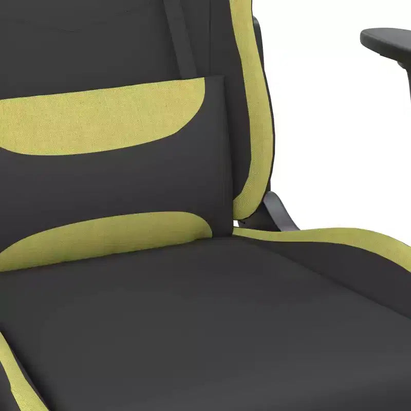 Gaming Chair with Footrest, Black and Light Green, Fabric
