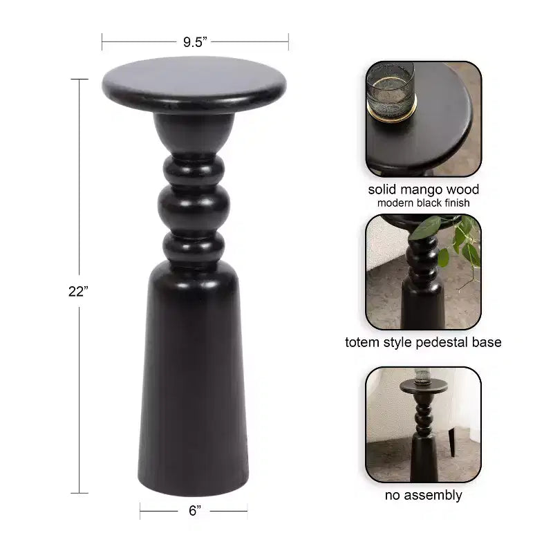 Round Solid Wood Accent Table with Pedestal Base