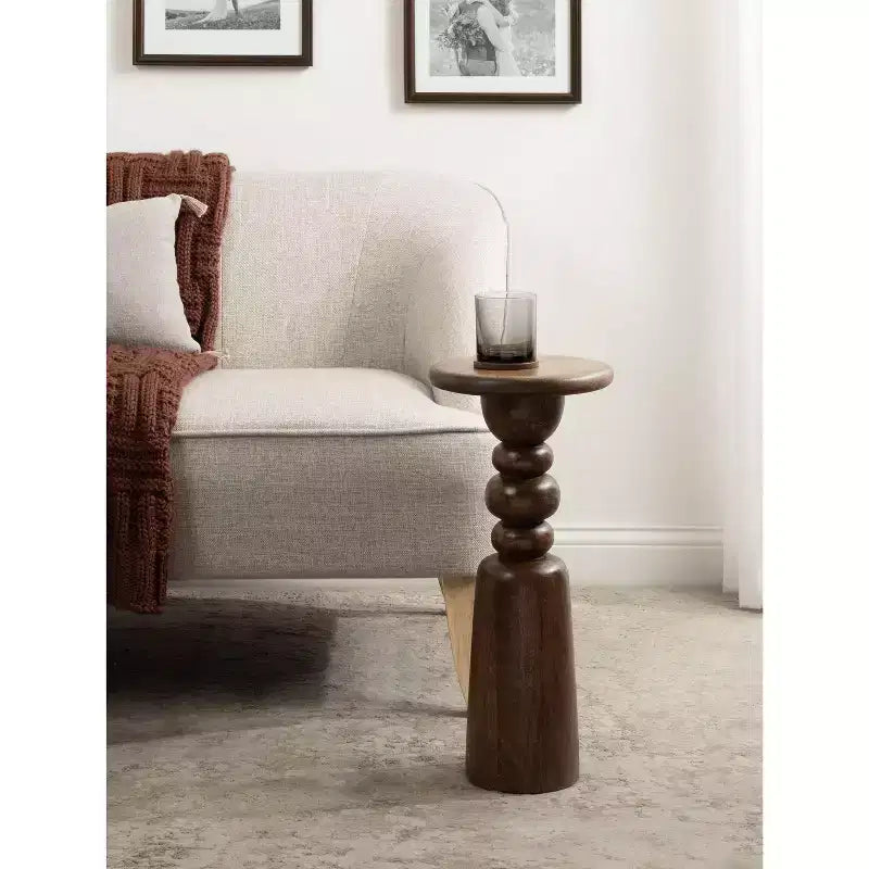 Round Solid Wood Accent Table with Pedestal Base