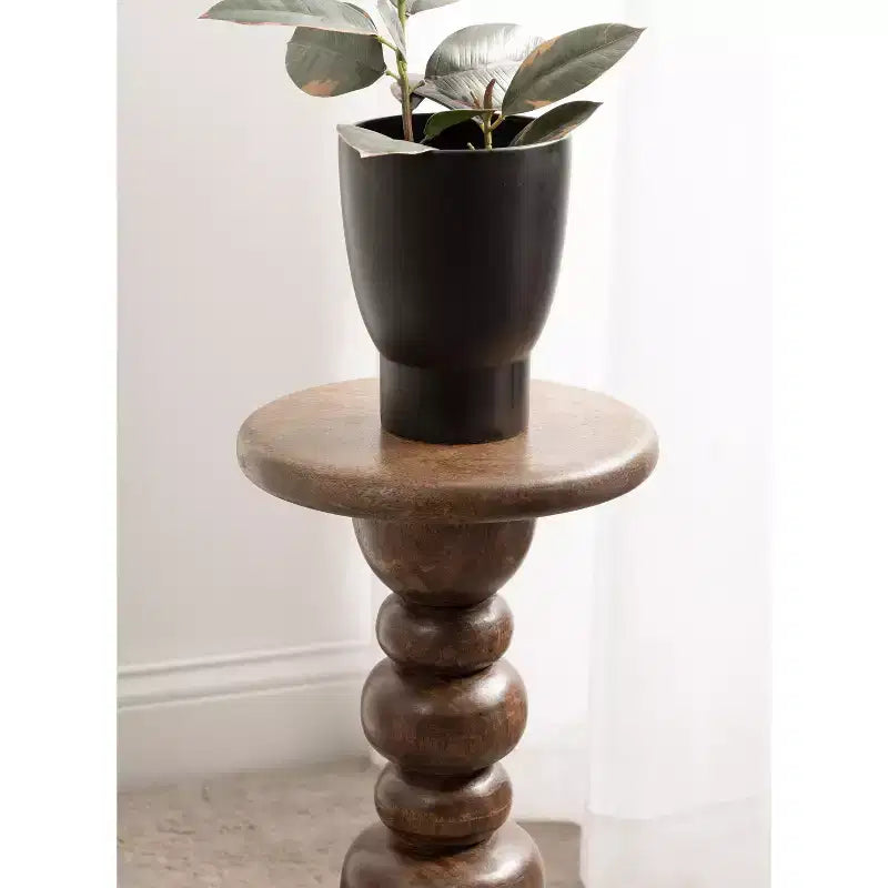 Round Solid Wood Accent Table with Pedestal Base