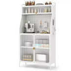 Scaffale da Cucina a 5 Livelli in Metallo con Pannello Forato, 8 Ganci, Ripiano Regolabile, Bianco e Oro