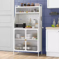 5-Tier Metal Kitchen Bakers Rack with Pegboard, 8 Hooks, Adjustable Shelf, White & Gold