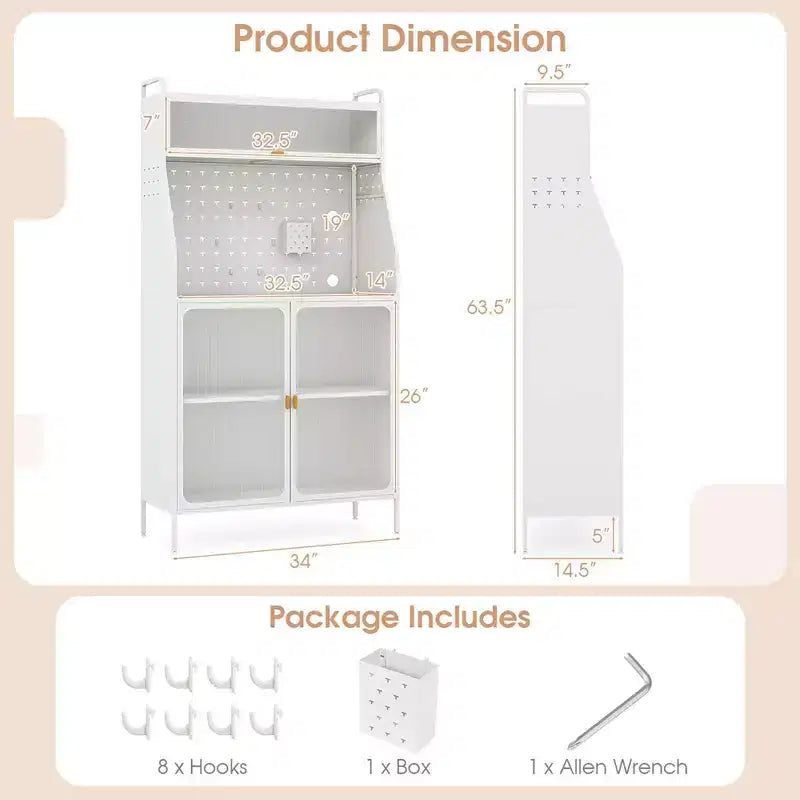 5-Tier Metal Kitchen Bakers Rack with Pegboard, 8 Hooks, Adjustable Shelf, White & Gold