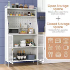 Scaffale da Cucina a 5 Livelli in Metallo con Pannello Forato, 8 Ganci, Ripiano Regolabile, Bianco e Oro