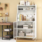 Scaffale da Cucina a 5 Livelli in Metallo con Pannello Forato, 8 Ganci, Ripiano Regolabile, Bianco e Oro