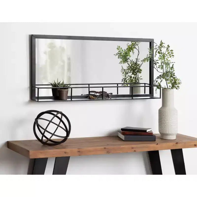 Metal Frame Wall Mirror with Shelf