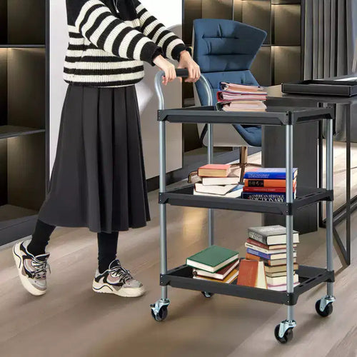 3-Layer Utility Rolling Tool Cart with Lockable Wheels and Ergonomic Handle