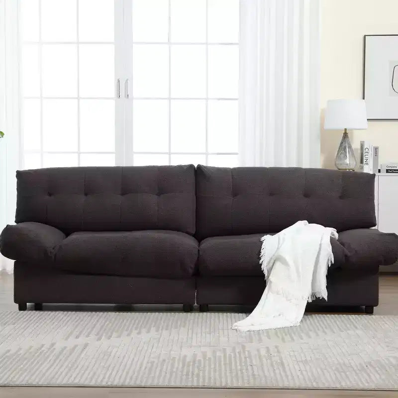 96W Upholstered Loveseat Sofa with Tufted Back, Wood Frame & Teddy Velvet Fabric