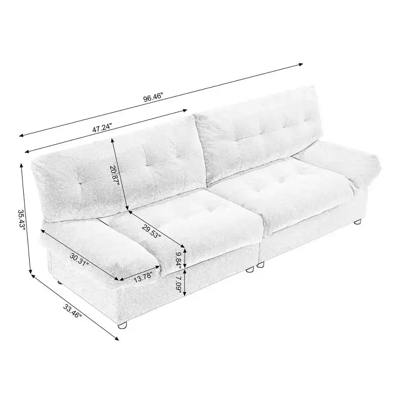 96W Upholstered Loveseat Sofa with Tufted Back, Wood Frame & Teddy Velvet Fabric