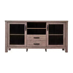 Mobile buffet in legno multistrato con ripiano aperto, 2 cassetti e 2 ante in vetro temperato