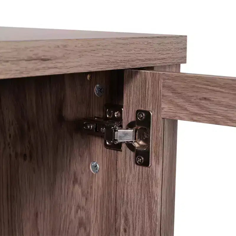 Engineered Wood Buffet Sideboard Storage Cabinet with Open Shelf, 2 Drawers and 2 Tempered Glass Doors