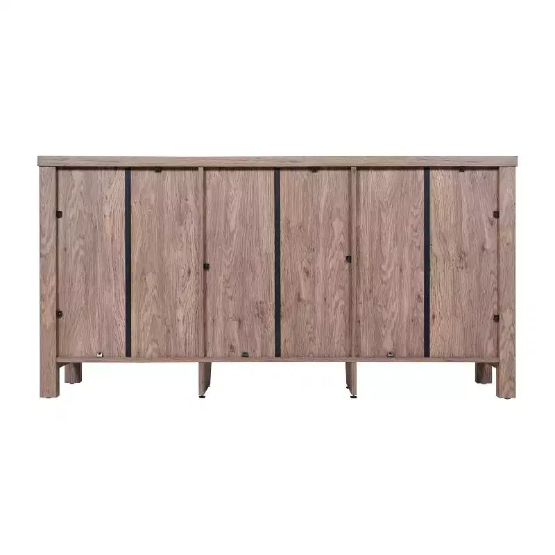 Engineered Wood Buffet Sideboard Storage Cabinet with Open Shelf, 2 Drawers and 2 Tempered Glass Doors