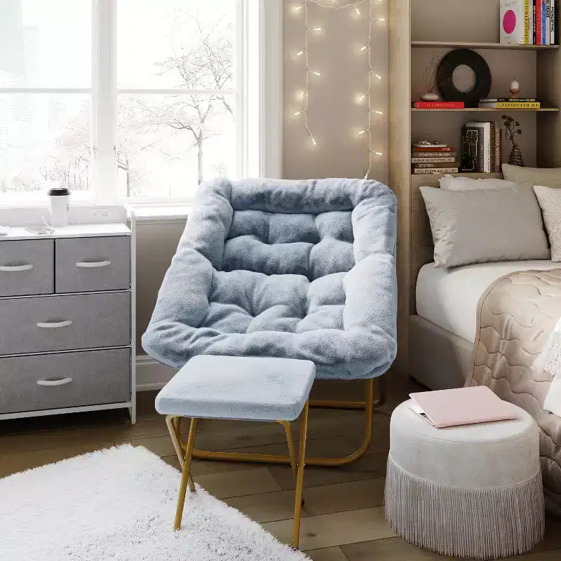 Oversized Folding Saucer Chair and Ottoman for Dorm, Bedroom