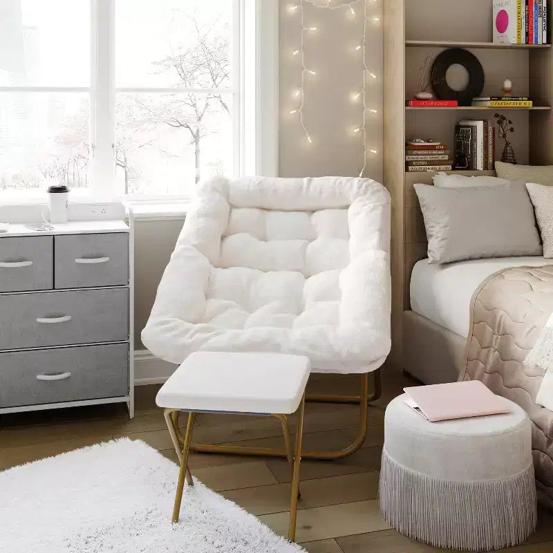 Oversized Folding Saucer Chair and Ottoman for Dorm, Bedroom