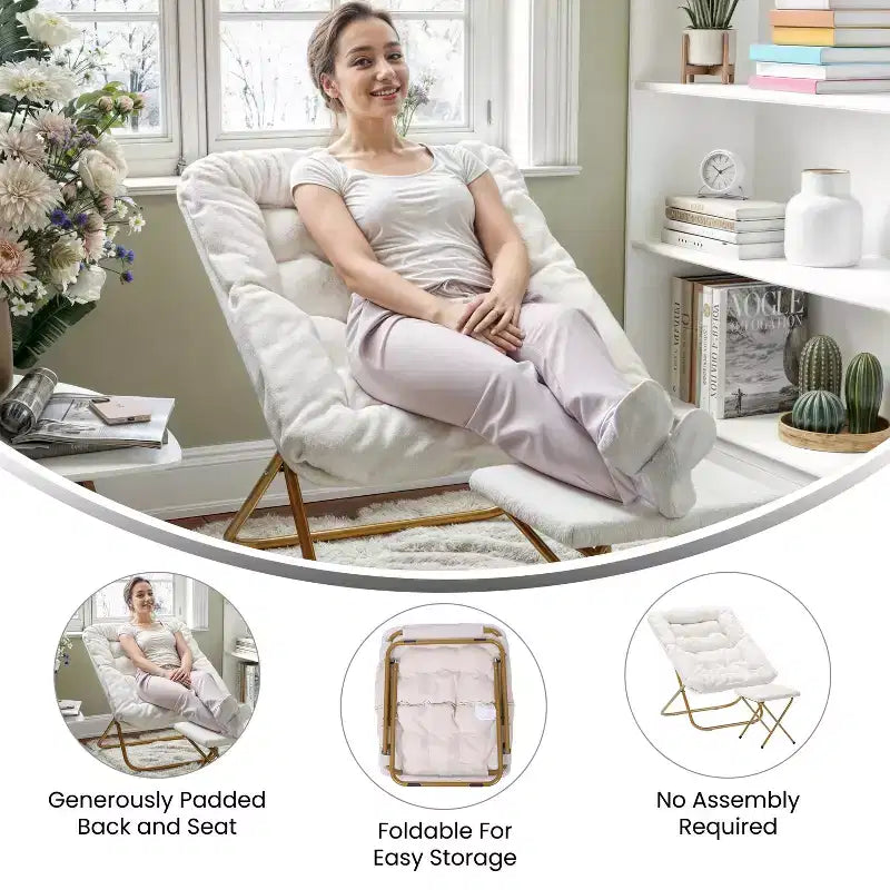 Oversized Folding Saucer Chair and Ottoman for Dorm, Bedroom
