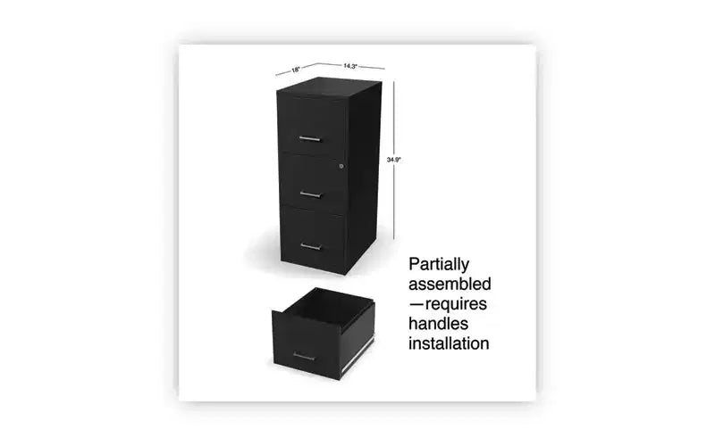 3-Drawer Vertical File Cabinet, Letter Size, Black, 14 x 18 x 34.9 Inches