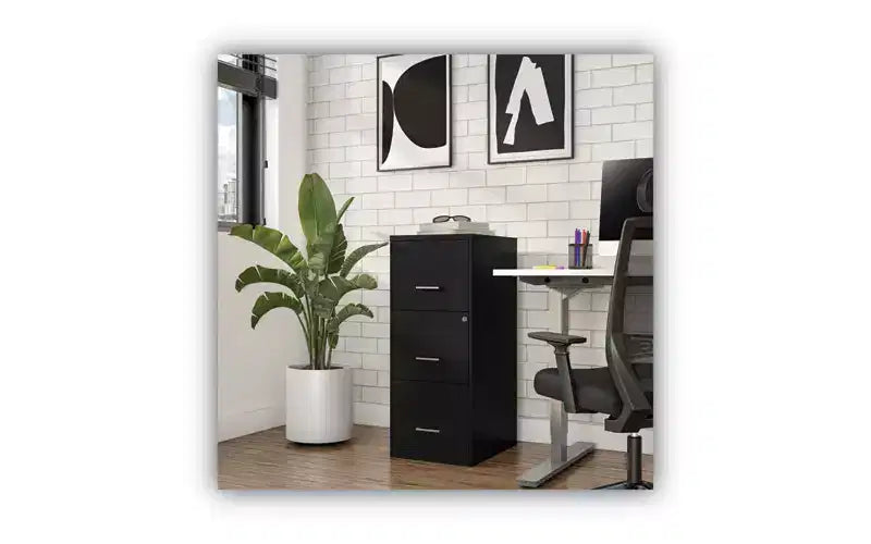 3-Drawer Vertical File Cabinet, Letter Size, Black, 14 x 18 x 34.9 Inches