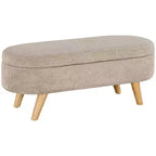 HOMCOM Upholstered Storage Ottoman Bench, 43.3 End of Bed Bench with Wood Legs, Oval Modern Entryway Bench, Beige