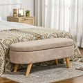 Upholstered Storage Ottoman Bench 43.3" with Wood Legs, Oval, Beige