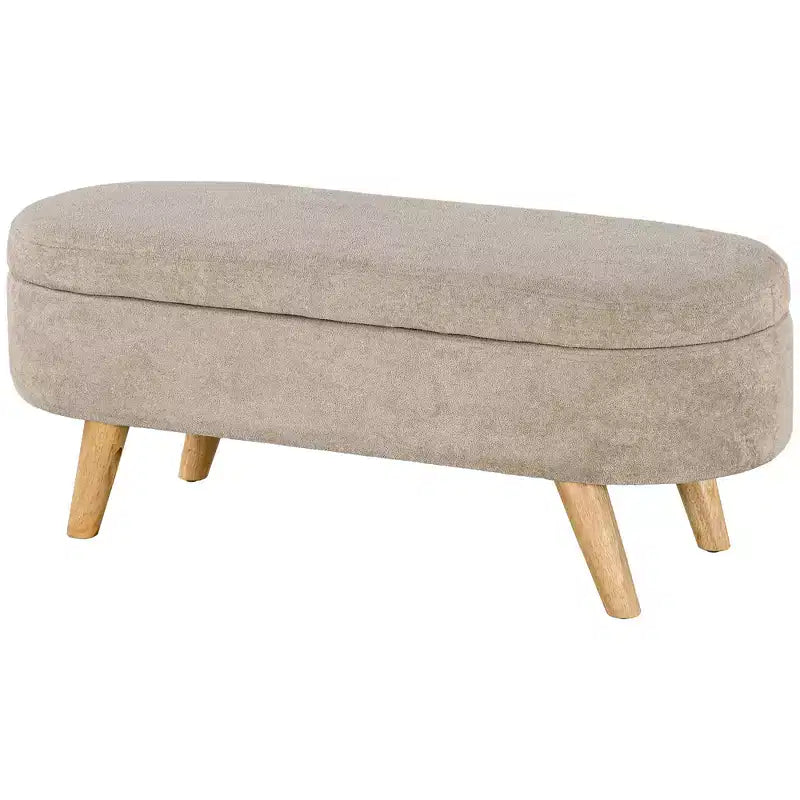Upholstered Storage Ottoman Bench 43.3" with Wood Legs, Oval, Beige