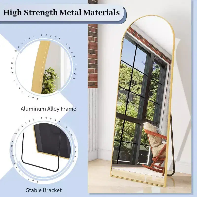 64x21 Arched Full Length Floor Mirror – Aluminum Frame, Leaning or Freestanding