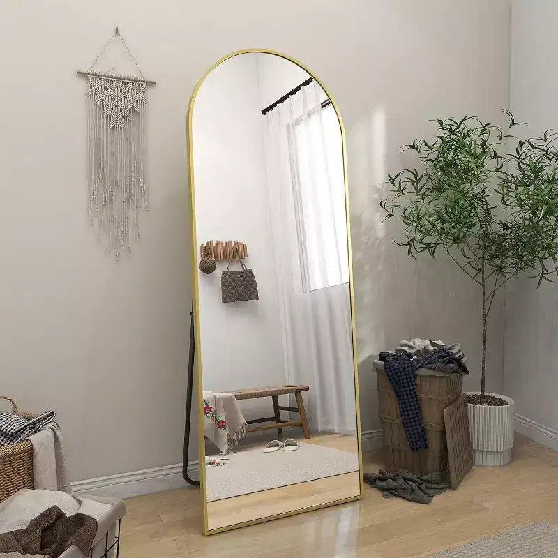 64x21 Arched Full Length Floor Mirror – Aluminum Frame, Leaning or Freestanding