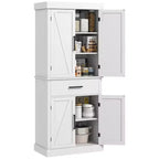 HOMCOM 72 Tall Kitchen Pantry Storage Cabinet, Farmhouse Freestanding Kitchen Cabinet with Barn Doors, Drawer and Adjustable Shelves, White