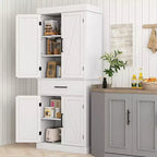 Dispensa da Cucina Alta 183 cm con Ante a Scorrimento, Cassetto e Ripiani Regolabili, Bianca