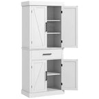 Dispensa da Cucina Alta 183 cm con Ante a Scorrimento, Cassetto e Ripiani Regolabili, Bianca