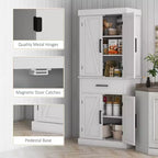 Dispensa da Cucina Alta 183 cm con Ante a Scorrimento, Cassetto e Ripiani Regolabili, Bianca